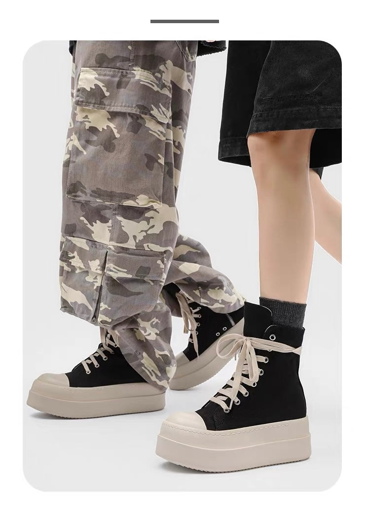 Noir Lace Platform High-Cut Sneakers